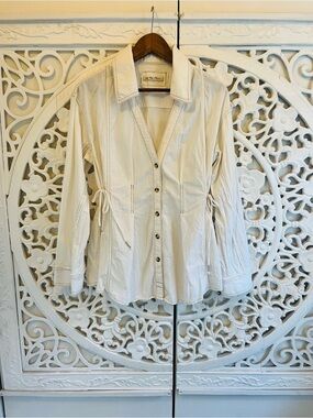 Free People We The Free Ivory Cotton Tie Waist Button Front Blouse XS